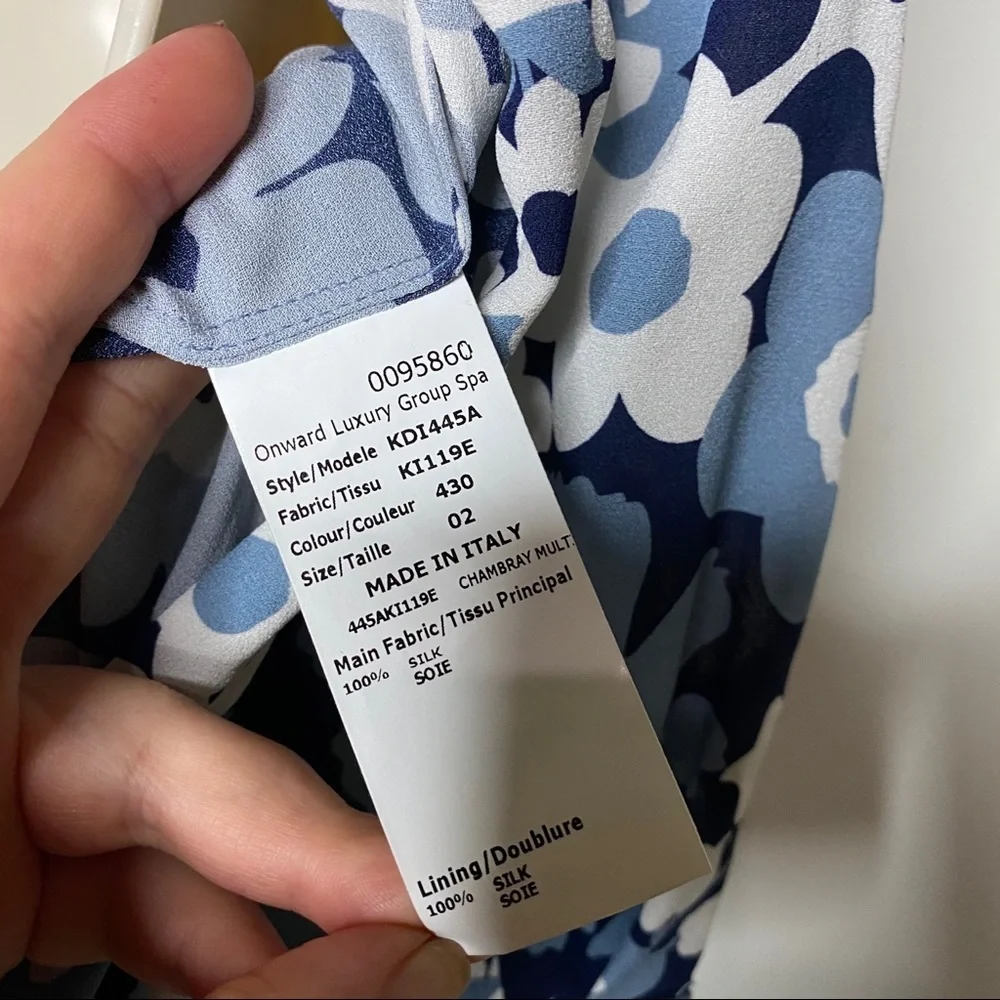 MICHAEL KORS COLLECTION Blue White Midi Floral Silk Georgette Dress sz 2